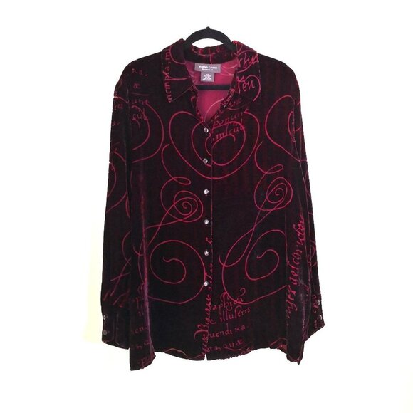 Working Classics Designs Silk Blend Velvet Burnout Button Down Blouse/Top 18/20 - Picture 1 of 4